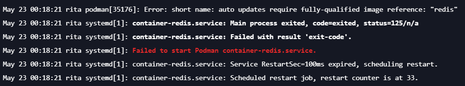 [Podman] Error: short name: auto updates require fully-qualified image reference
